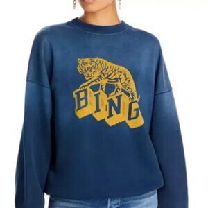 ANINE BING Harvey Crew Retro Tiger Sweatshirt Washed Navy In Blue